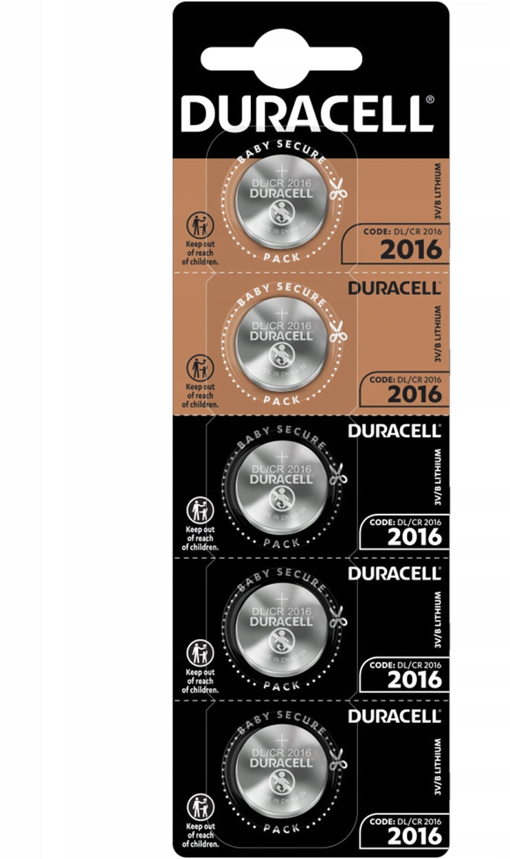 Duracell 3V DL2016 Cell Lithium Coin Li-Mn02 Blister Of 5