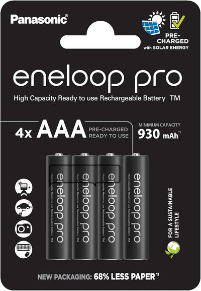 Panasonic 1.2V 930mAh Eneloop Pro AAA Cell NiMH Blister Of 4