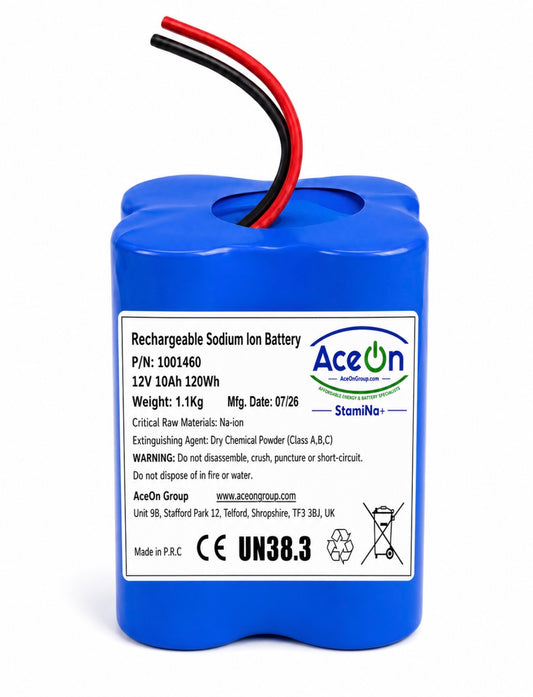 AceOn StamiNa+ 4S1P 12V 10Ah sodium-ion battery pack (compact cube)